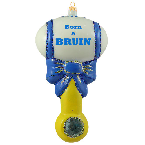 UCLA Born a Bruin Baby Rattle Polish Glass Christmas Ornament