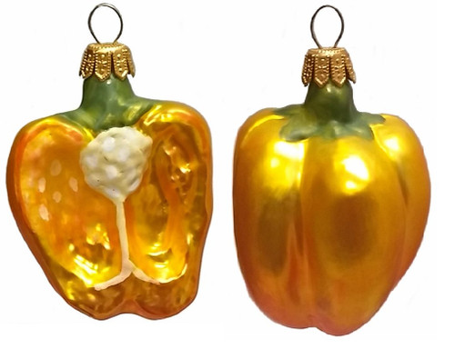 Half of a Yellow Bell Pepper Polish Glass Christmas Ornament Set of 2 Decoration