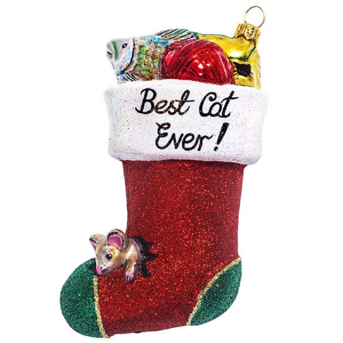 Best Cat Ever Stocking Polish Glass Christmas Ornament
