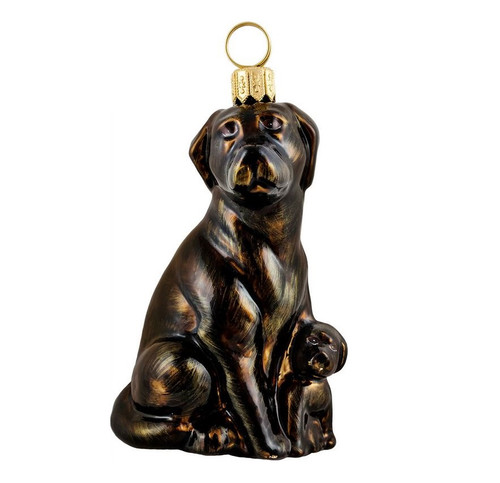 Chocolate Labrador Retriever Mother and Puppy Polish Glass Christmas Ornament