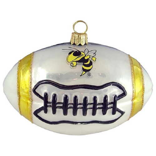 Georgia Tech Yellow Jackets Football Polish Glass Christmas Ornament