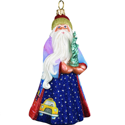 Glitterazzi New York Santa with Statue of Liberty Polish Glass Ornament