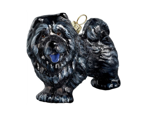 Black Chow Chow Standing Dog Polish Blown Glass Christmas Ornament