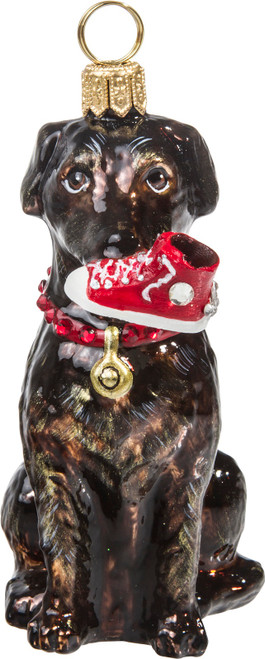 Chocolate Lab with High Top Sneaker Polish Glass Christmas Ornament Labrador Dog