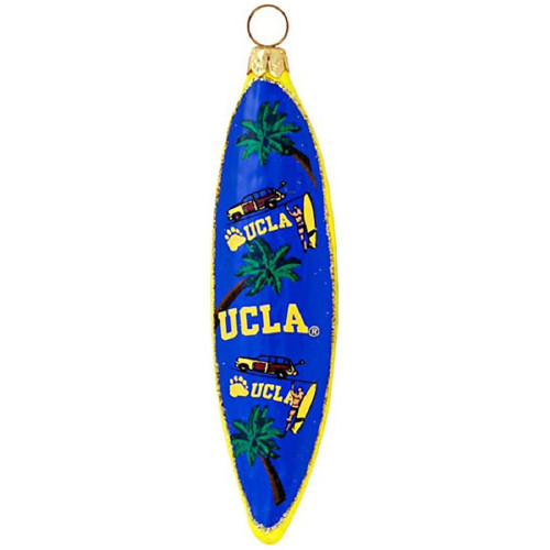 UCLA Bruins Surfboard Polish Glass Christmas Ornament
