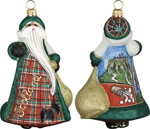 Scotland Scottish Santa with Castle Polish Glass Glitterazzi Christmas Ornament