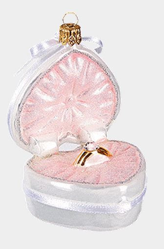 Diamond Engagement Ring in Heart Box Polish Glass Christmas Ornament Decoration