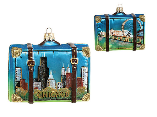 Chicago Illinois Travel Suitcase Polish Glass Christmas Ornament ONE Decoration