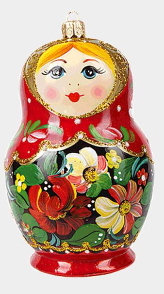 Large Red Flower Matryoshka Russian Nesting Doll Polish Glass Christmas Ornament