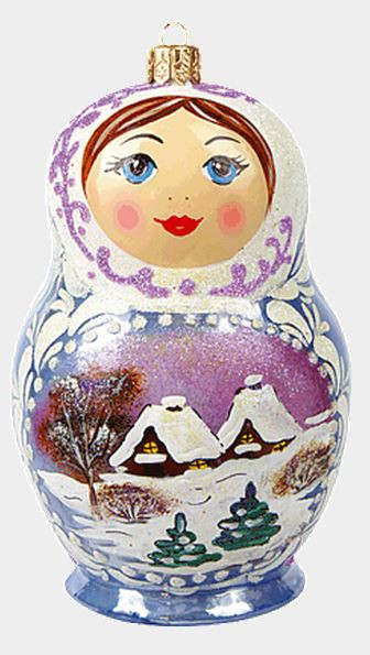 Large Frosty Matryoshka Russian Nesting Doll Polish Glass Christmas Ornament
