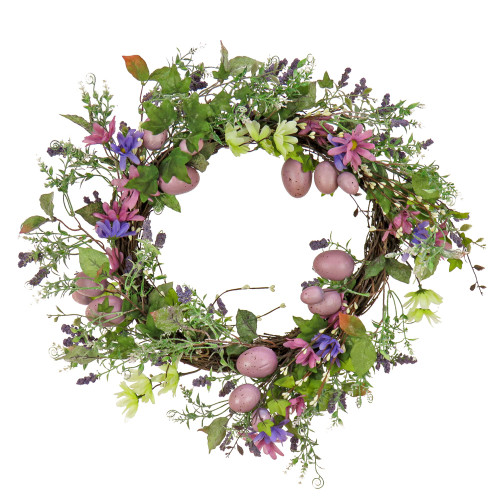 Floral Eggs Woven Branch Based Artificial Easter Wreath - 22-Inch, Unlit