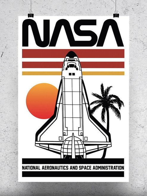 Spacecraft Over Retro Sunset Poster -NASA Designs
