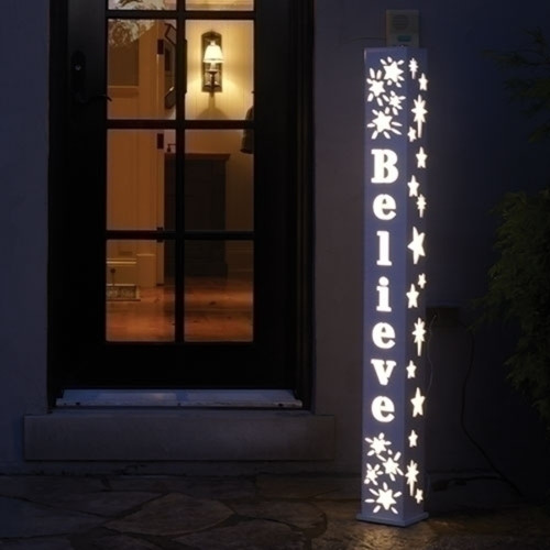48" White LED "Believe" Christmas Outdoor Light Post