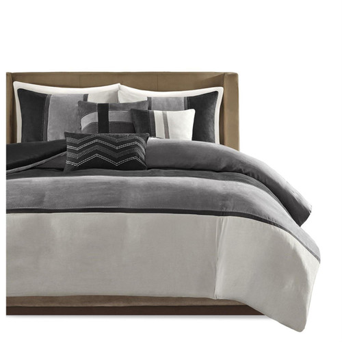 Madison Park Polyester 6 Piece Faux Suede Duvet Set With Black Finish MP12-7487
