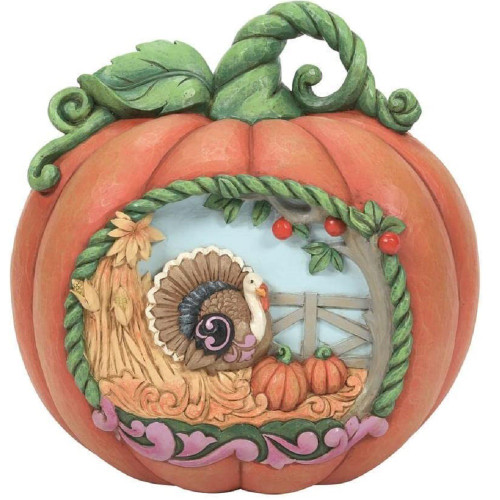 Jim Shore Heartwood Creek Orange Harvest Pumpkin with Scene 8.5 Inch 6010678