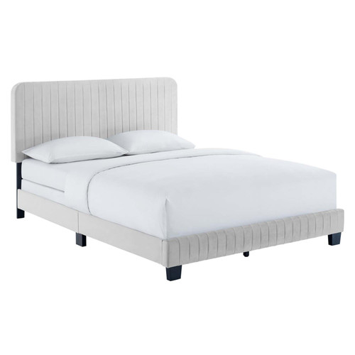 Modway Celine Channel Tufted Velvet Queen Bed In Light Gray Finish MOD-6330-LGR