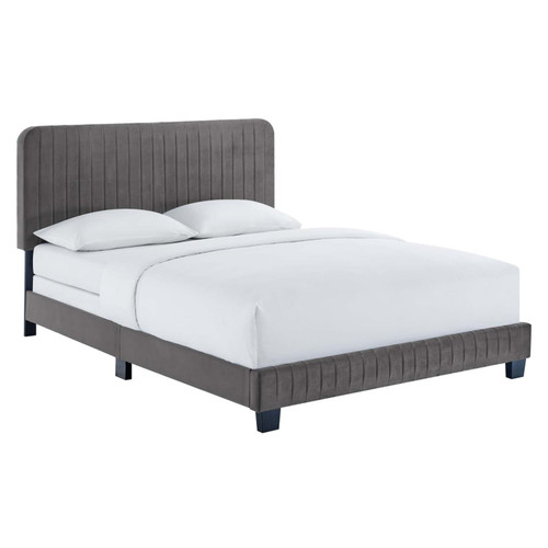 Modway Celine Channel Tufted Velvet King Bed With Gray Finish MOD-6329-GRY