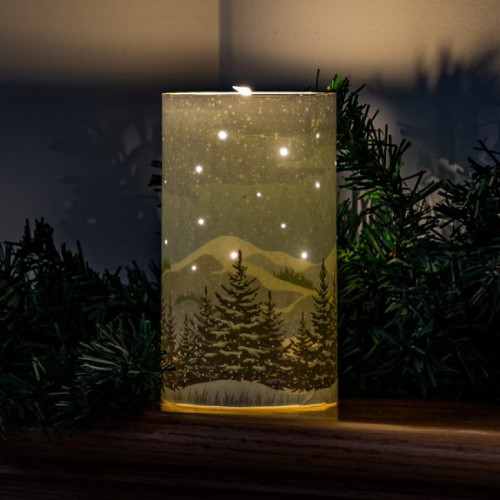 7" Winter Trees Fiber Optics and LED Candle