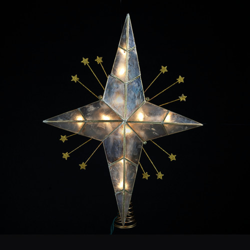 15" Lighted Capiz & Gold Plated Bethlehem Star Christmas Tree Topper - Clear Lights