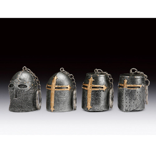 Knight Helmet Keychains 4 Piece Set 1 inch