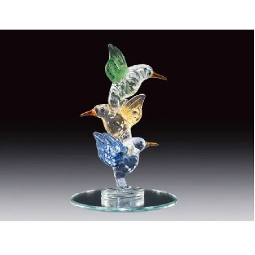 Three Hummingbirds Stacked On Mirror Base Figurine New