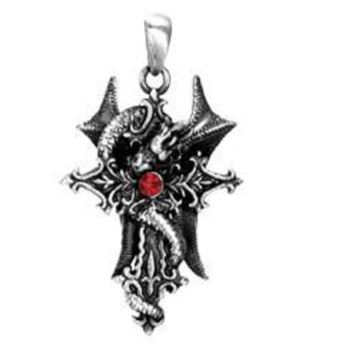 Dragon With Gothic Cross Pendant Necklace