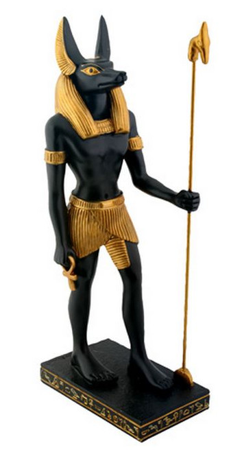 Ancient Egyptian Standing Anubis God of the Afterlife with Spear Figurine