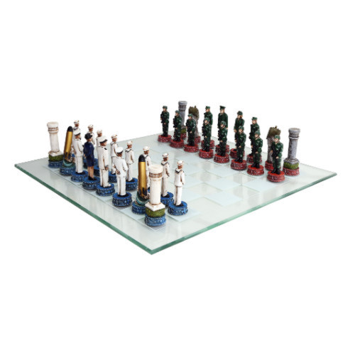 Army vs Navy Chess Set with Glass Board New