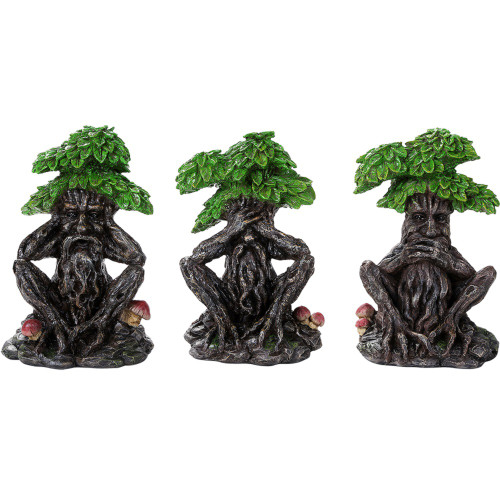 Greenman See No Evil Speak No Evil Hear No Evil Figurine 3 Piece Set Pagan Wicca