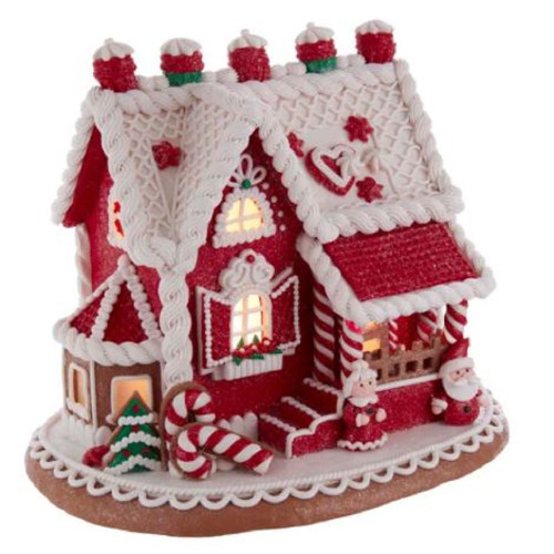Santa and Mrs Claus Gingerbread House LED Figurine GBJ0015 9 Inch
