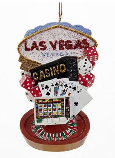 Las Vegas Scene Christmas Ornament Sign Casino Cards Roulette Wheel A1635 New