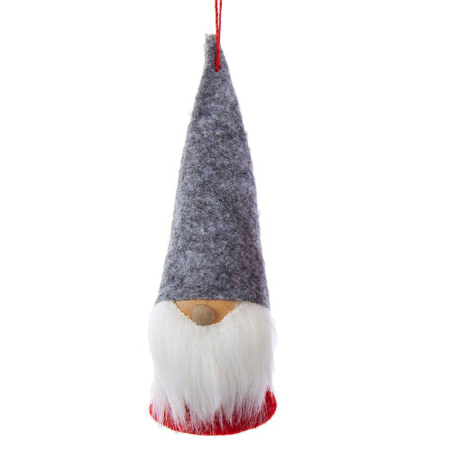 Wood and Felt Dwarf Gnome with Grey Hat Christmas Tree Ornament New
