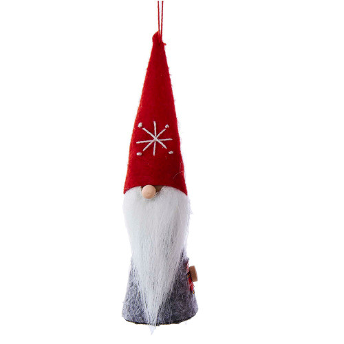 Wood and Felt Dwarf Gnome with Red Snowflake Hat Christmas Tree Ornament New