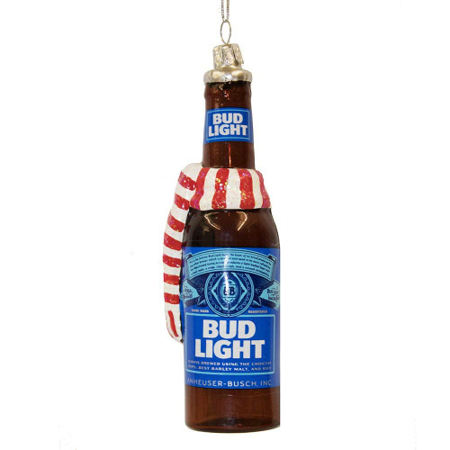 Budweiser Bud Light Beer Bottle With Scarf Glass Christmas Tree Ornament AB4121