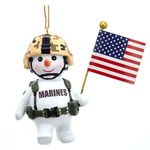 US Marine Corps Snowman with American Flag Christmas Tree Ornament MC2202