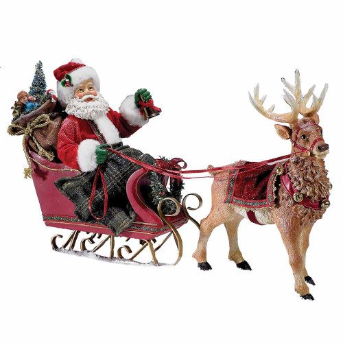 Santa Claus in Sleigh with Reindeer Fabriche Christmas Figurine 10 Inch C7339