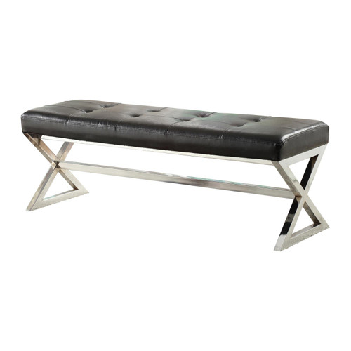 Lexicon Jaunt Black Faux Leather Chrome Metal Frame Bench LX-4605BK