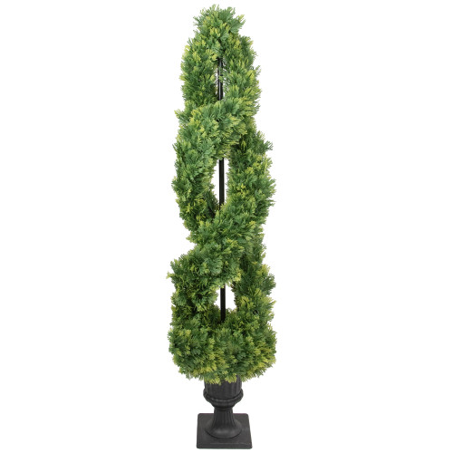 4.5' Artificial Cedar Double Spiral Topiary Tree in Urn Style Pot, Unlit