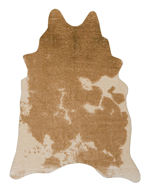 Linon Faux Cow Hide 5' x 6'6" Cowhide Shape Area Rugs With Caramel RUGFCHCRMCM