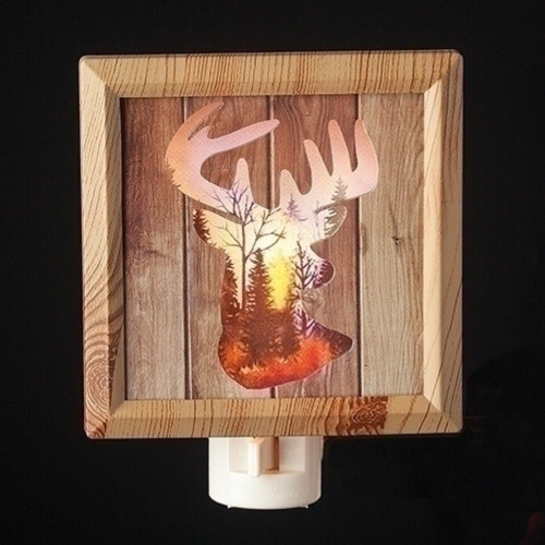 Deer Silhouette Faux Wood Frame Night Light Plug In 6.25 Inch