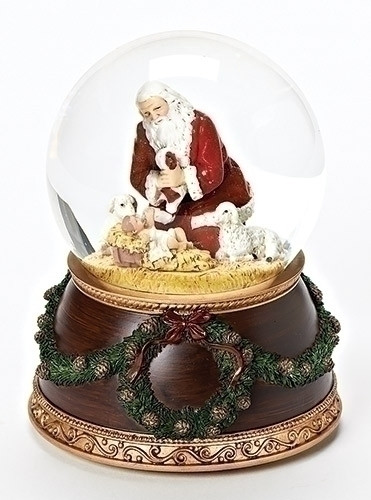The Kneeling Santa Musical Silent Night Christmas Water Globe