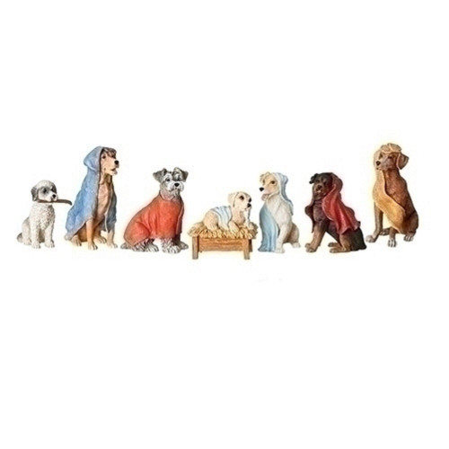 Dogs with Blanket Robes Christmas Nativity 7 Piece Set