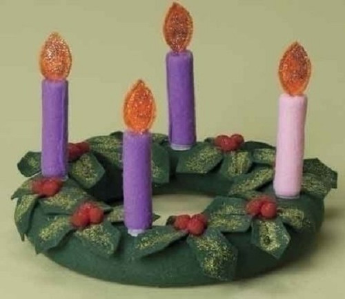 Fabric Christmas Advent Wreath With Candles and Holly