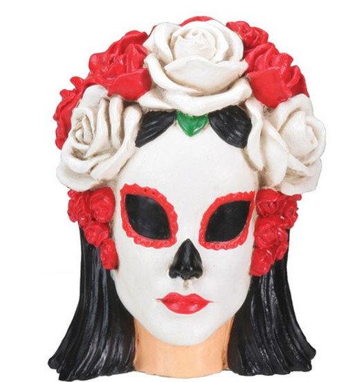 Day of the Dead Black and White Woman’s Head Dia de Los Muertos Figurine