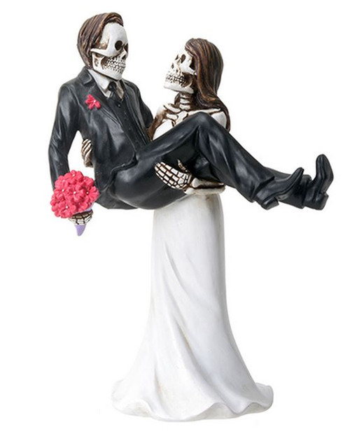 Skeleton Wedding Couple Bride Carrying the Groom Day of the Dead Figurine