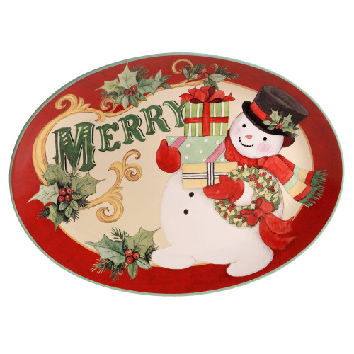 Red and White "MERRY" Christmas Oval Platter 16"