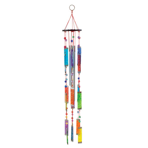 Beachcombers Glass Painted Sun Catcher with Beads Wind Chime 21 Inch Multicolor