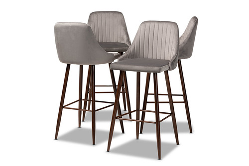 Baxton Studio 4-Piece Bar Stool Set With Grey And Walnut BA-5-Grey/Walnut-BS