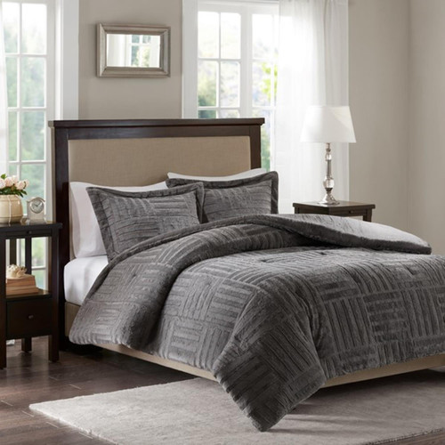 Madison Park Fur Down Cal King Comforter Mini Set in Grey Finish BASI10-0409