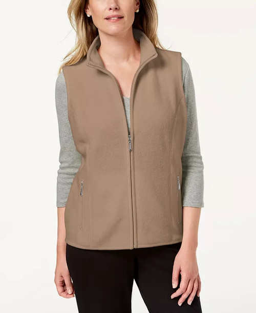 Karen Scott Women's Fleece Zip Front Vest Brown Size Petite Small